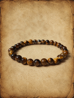 Side view of Tiger's eye bracelet on a textured brown background