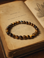 Tiger's eye bracelet displayed on a book