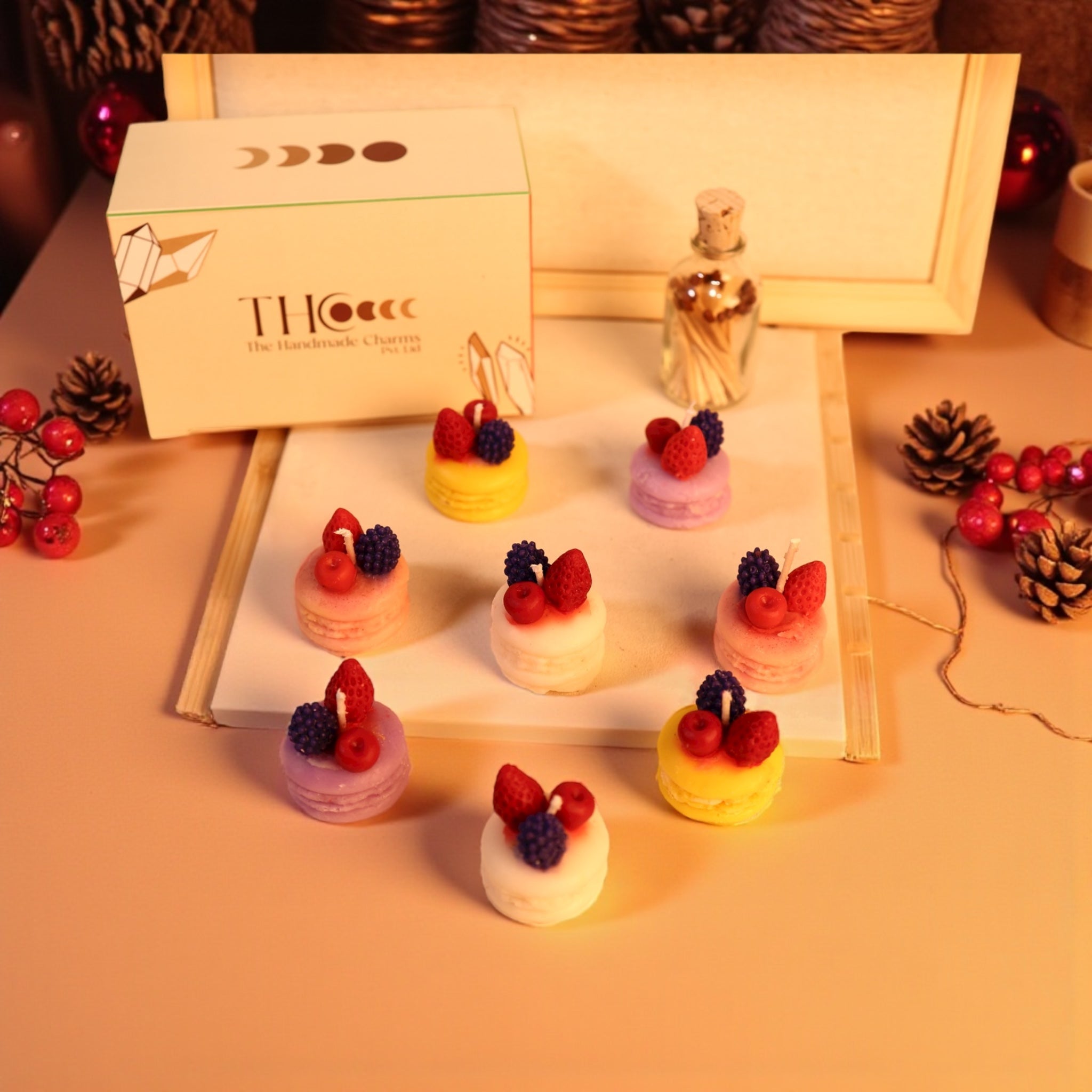 Strawberry Macrons Candles Pack Of 8